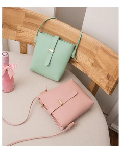 Mini bucket bag in mint green and pale pink matte leather with gold buckle detail