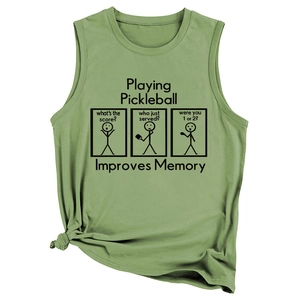 Détail du débardeur vert de pickleball avec imprimé graphique et nœud sur le côté