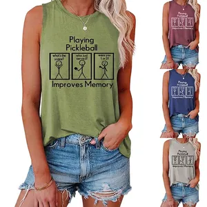 Débardeur Femme Mélange Coton Col Rond Sans Manches Imprimé Pickleball Drôle Décontracté Sportif Nœud Graphique
