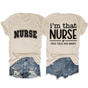 T-Shirt Décontracté en Mélange de Coton pour Femmes Col Rond Manches Courtes Slogan Infirmière Graphique Top Été pour Infirmière