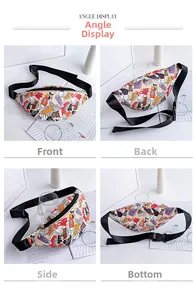 Detailed views showing the colorful sneaker print and adjustable strap of the fanny pack