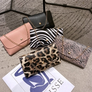 Women's Vintage PU Leather Animal Print Belt Bag Leopard Zebra Pattern Waist Bag With Gold Chain Small Crossbody Shoulder Bag