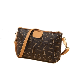 Brown monogram crossbody bag for women with VIFN pattern and gold hardware
