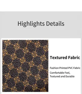 Detailed view of printed PVC leather texture with clover pattern on female handbag