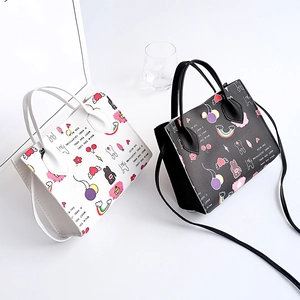Sac à Épaule pour Femmes en Cuir PU Imprimé Fleurs Marguerite Doux Nœud Papillon Sac Bandoulière Petit Sac Carré Graffiti Dessin Animé