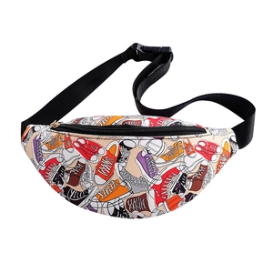 Fanny pack for women with colorful canvas shoe print and adjustable black nylon strap