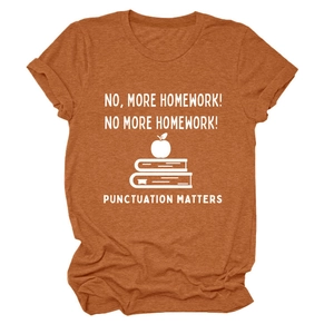 Close-up of brick red T-shirt fabric texture and white education slogan print