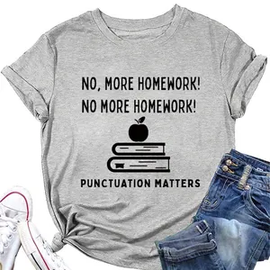 Women Cotton T-Shirt Humorous Punctuation Matters Graphic Print Round Neck Short Sleeve Casual Educational Summer Top
