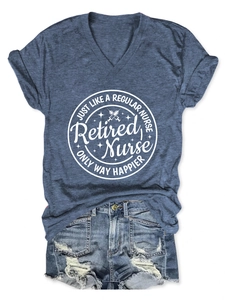 Detail of V-neck printed tee and distressed denim shorts in a summer casual set