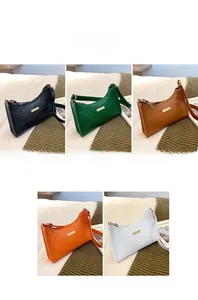 Detailed color chart of crocodile pattern shoulder bags in black, brown, white, and orange
