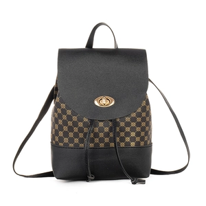 Women's chic drawstring backpack with brown floral print and golden clasp closure