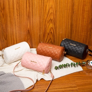 Quilted Barrel Shoulder Bag PU Leather Diamond Pattern Cylinder Crossbody Purse With Adjustable Strap For Women Fashion
