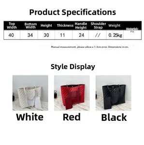 Detailed size parameters and triple color display for quilted PU leather tote bags