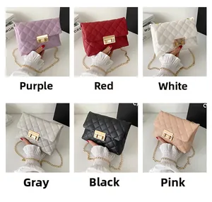 Multi-color selection of quilted crossbody bags with chain straps and gold locks