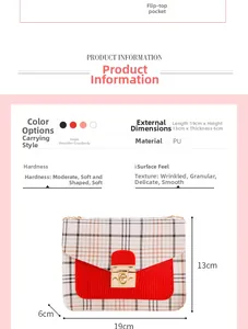 Detail view of plaid stitching crossbody bag with PU leather dimensions 19x13x6cm