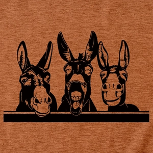 Detail von lustigem Esel-Grafikdruck auf karamellfarbenem Baumwoll-T-Shirt