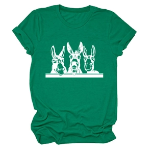 Detailansicht eines Baumwoll-T-Shirts mit Esel-Grafikdruck in leuchtendem Grün
