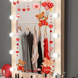 Valentine Bear Heart window static stickers displayed on a dressing room mirror decoration