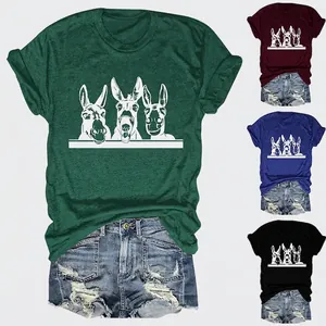 Damen Kurzarm T-Shirt Baumwollmischung Lustige Drei Esel Grafikdruck Rundhals Lockeres Lässiges Oberteil