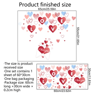 Stickers de fenêtre cœur LOVE pour la Saint-Valentin avec guide de dimensions