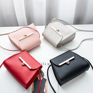 Mini cross-body square bags in four colors with golden metal twist locks and slim straps