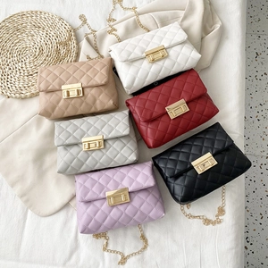 Women Quilted PU Leather Shoulder Bag With Metal Chain Strap Fashion Small Square Crossbody Bag For Daily Commute Party