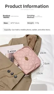Pink quilted shoulder bag with gold twist lock and metal chain, size 18x6x13cm detail