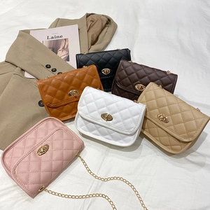 Women's Quilted Rhombic Shoulder Bag PU Leather Flap Crossbody Bag With Gold Chain Strap And Metal Turn-lock Square Small Purse