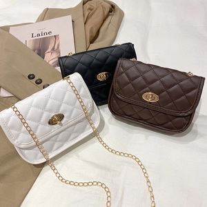 Elegant quilted chain square bag in white, black and brown with golden turn-lock