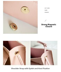 Detail der rosa-weißen Umhängetasche mit Magnetverschluss und geknotetem Schultergurt