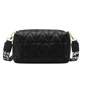 Sac bandoulière noir matelassé à losanges avec bandoulière large à motifs de lettres