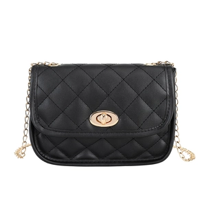 Classic black quilted crossbody bag with gold chain strap and oval twist lock closure