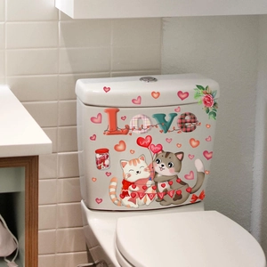 Cartoon cats and LOVE heart stickers for bathroom toilet seat and wall decoration
