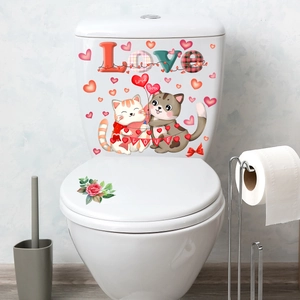Cartoon cats and love hearts waterproof PVC wall stickers for bathroom toilet decor