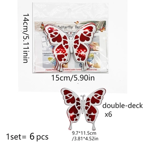 Detail of red 3D double-deck butterfly wall stickers with size dimensions and packaging