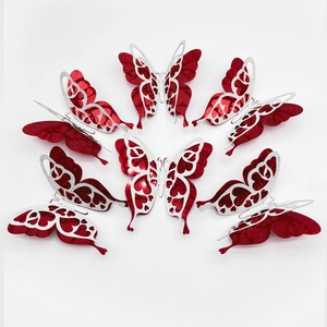 3D red and silver glitter butterfly wall stickers with heart cutouts for Valentines