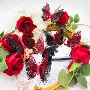 3D hollow butterfly wall decor with red and black rose patterns for Valentine's day