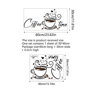 Coffee time wall sticker detail showing product dimensions of 60x30cm and minimalist decals