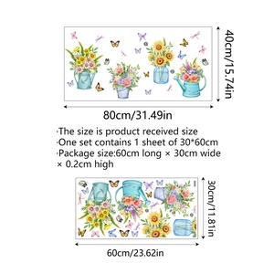 Detail showing dimensions of floral butterfly wall stickers for home decoration