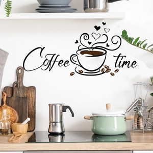 Coffee time wall sticker with cup and heart steam for kitchen home decoration