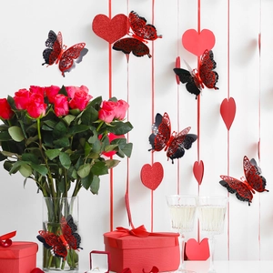 3D double-layer hollow butterfly wall stickers in red and black for Valentine decor