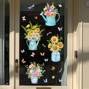 Floral window stickers with watercolor sunflowers, roses and butterflies for home decor