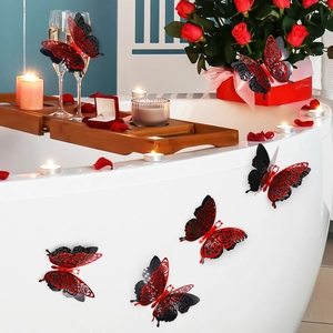 Detail of red and black 3D double-layer hollow butterfly wall stickers for romantic decor