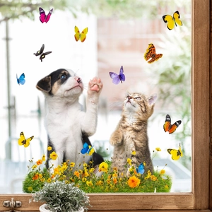 Colorful butterfly window stickers and puppy kitten garden decals for home glass decoration