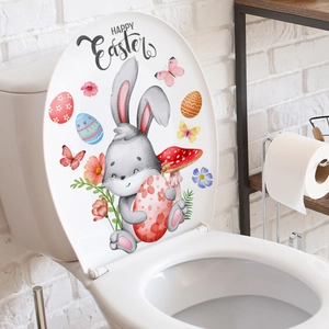Easter cartoon rabbit and egg decorative wall stickers for bathroom toilet seat cover