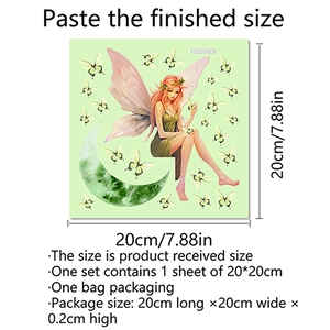 Luminous fairy on moon wall sticker set with butterflies measuring 20x20cm size