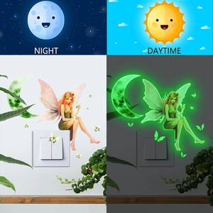 Luminous fairy and crescent moon wall stickers for home decor in day and night views