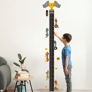 Cartoon racebaan groeimeter muursticker meetbereik 10 tot 180cm voor de kinderkamer decor