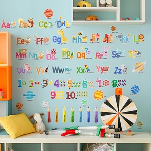 Adesivi Murali Alfabeto Numeri Animali Pianeti in PVC Autoadesivi Murales Educativi per Cameretta Bambini Asilo