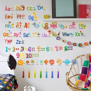 Adesivi murali con alfabeto e numeri per bambini con animali e pianeti del sistema